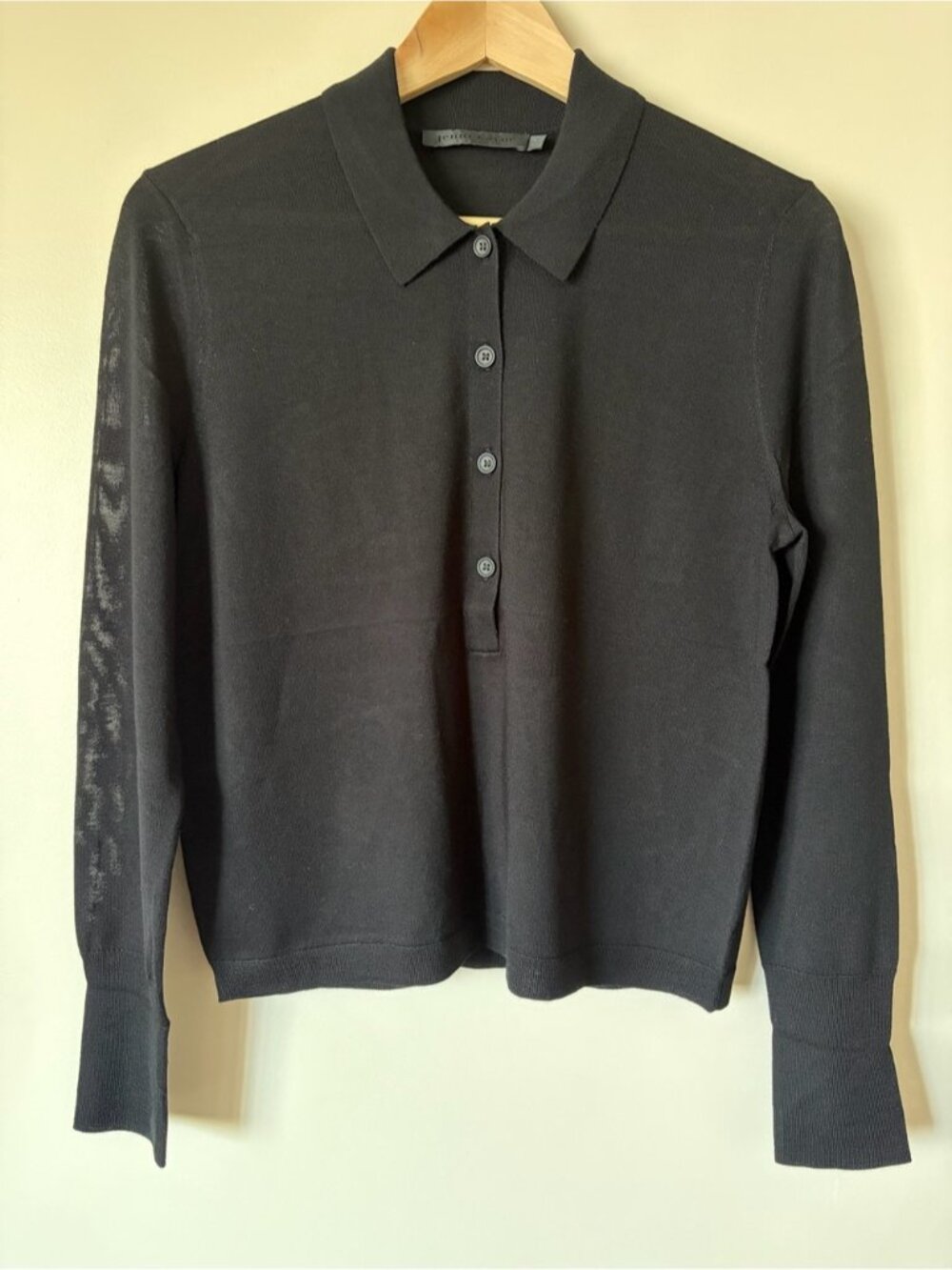 NEW Jenni Kayne Grayson Polo Merino Wool Long Sleeve Sweater Black | size M - Picture 7 of 11